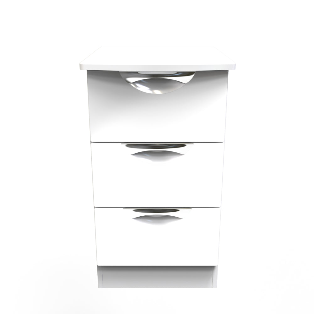 Cairo Ready Assembled Bedside Table with 3 Drawers  - White Gloss & White - Lewis’s Home  | TJ Hughes