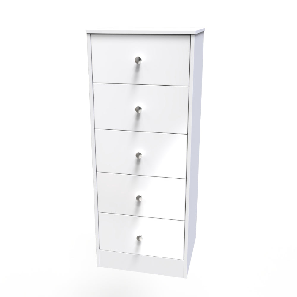 Porto Ready Assembled Tallboy Chest of Drawers with 5 Drawers  - White Gloss & White - Lewis’s Home  | TJ Hughes