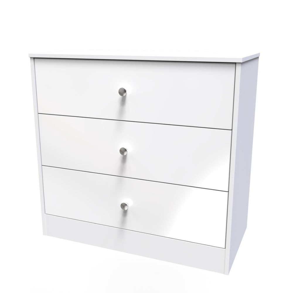 Porto Ready Assembled Chest of Drawers with 3 Drawers  - White Gloss & White - Lewis’s Home  | TJ Hughes