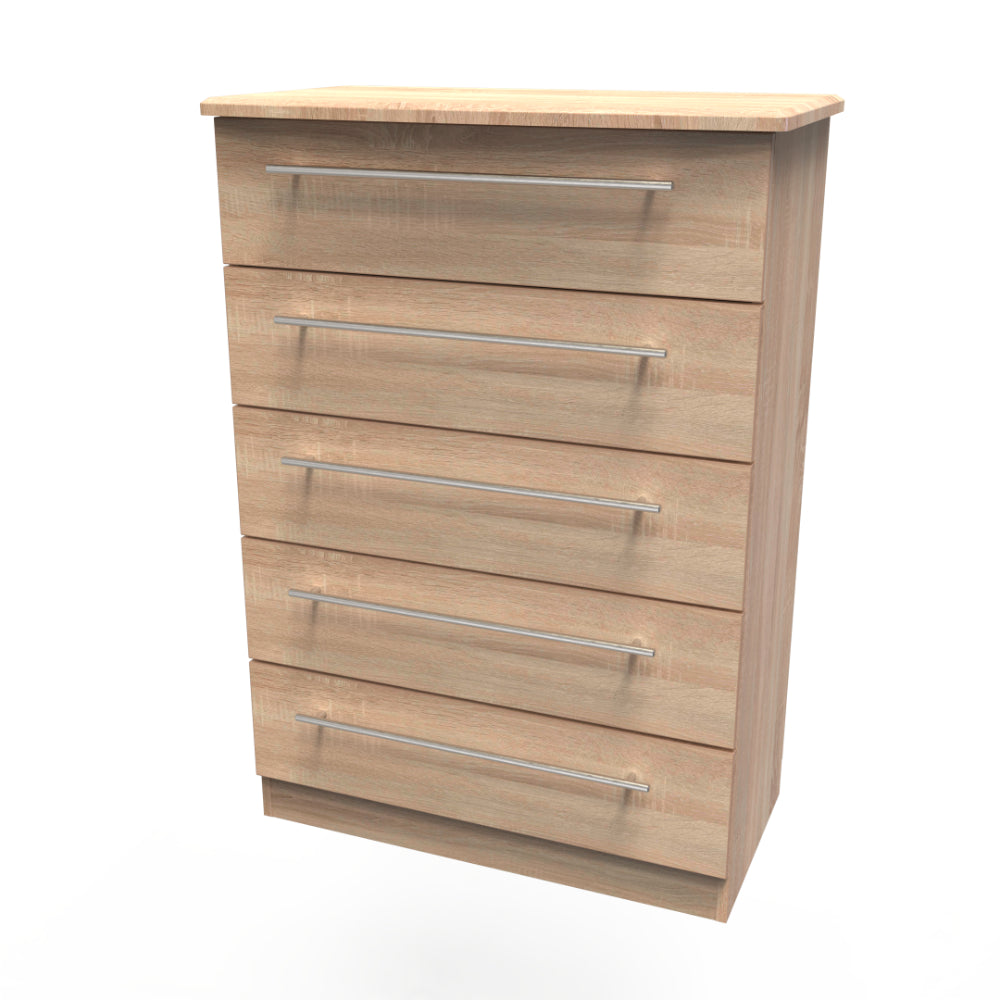 Sofia Ready Assembled Chest of Drawers with 5 Drawers  - Bardolino Oak - Lewis’s Home  | TJ Hughes