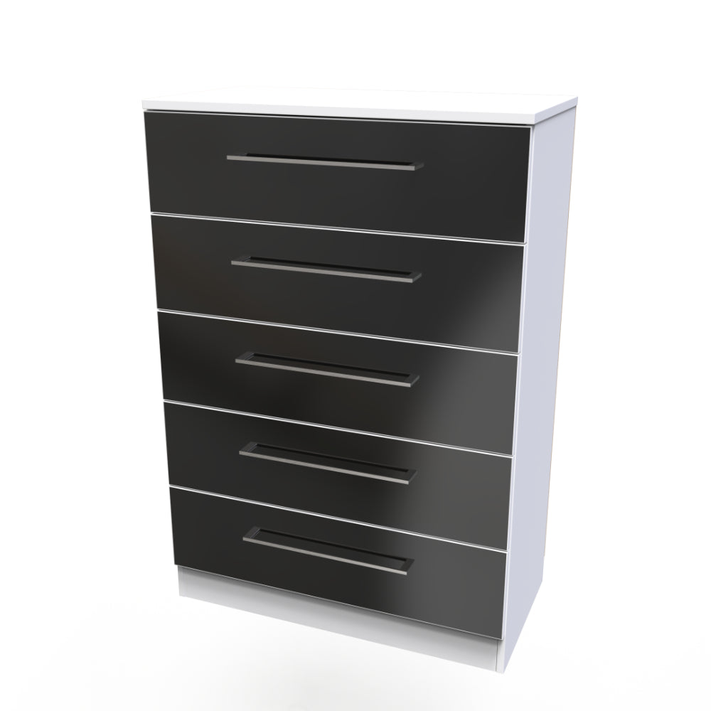 Wellington Ready Assembled Chest of Drawers with 5 Drawers  - Black Gloss & White - Lewis’s Home  | TJ Hughes