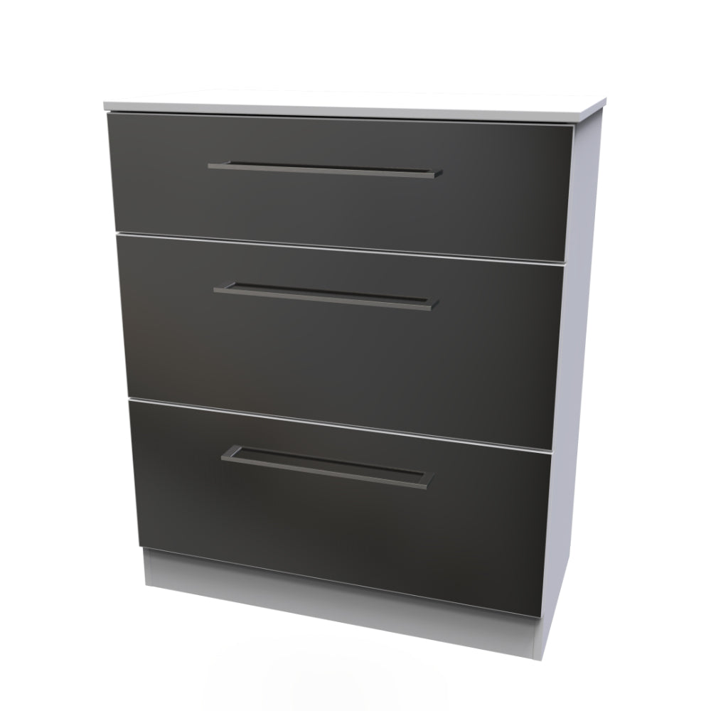 Wellington Ready Assembled Deep Chest of Drawers with 3 Drawers  - Black Gloss & White - Lewis’s Home  | TJ Hughes
