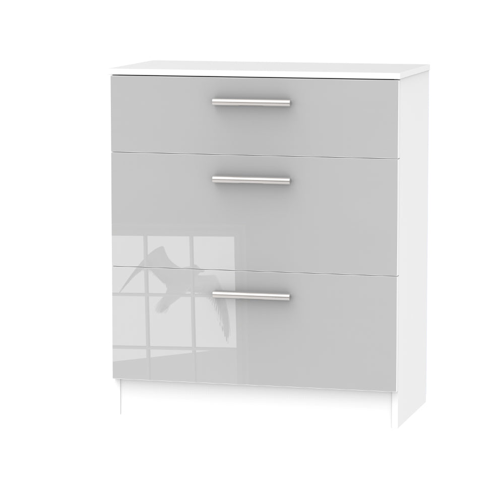 Copenhagen Ready Assembled Deep Chest of Drawers with 3 Drawers  - Grey Gloss & White - Lewis’s Home  | TJ Hughes