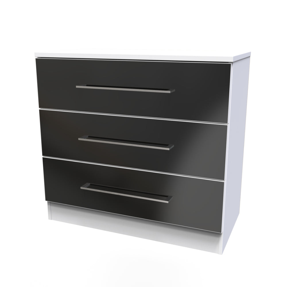 Wellington Ready Assembled Chest of Drawers with 3 Drawers  - Black Gloss & White - Lewis’s Home  | TJ Hughes