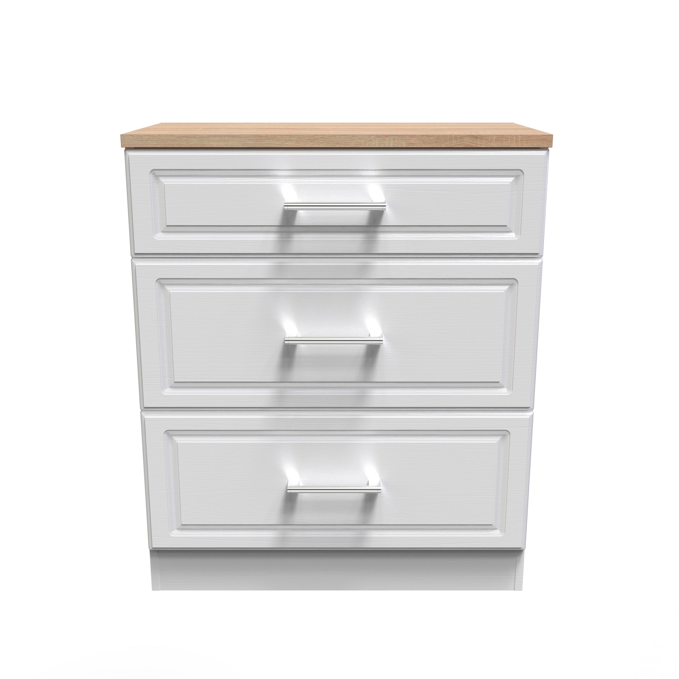 Kingston Ready Assembled Deep Chest of Drawers with 3 Drawers  - White Ash & Bardolino Oak - Lewis’s Home  | TJ Hughes