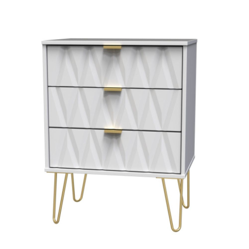 Glitz Ready Assembled Chest of Drawers with 3 Drawers  - White Matt & White - Lewis’s Home  | TJ Hughes