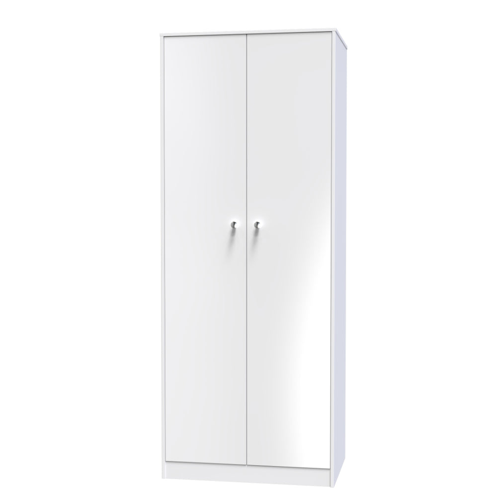 Porto Ready Assembled Wardrobe with 2 Doors  - White Gloss & White - Lewis’s Home  | TJ Hughes