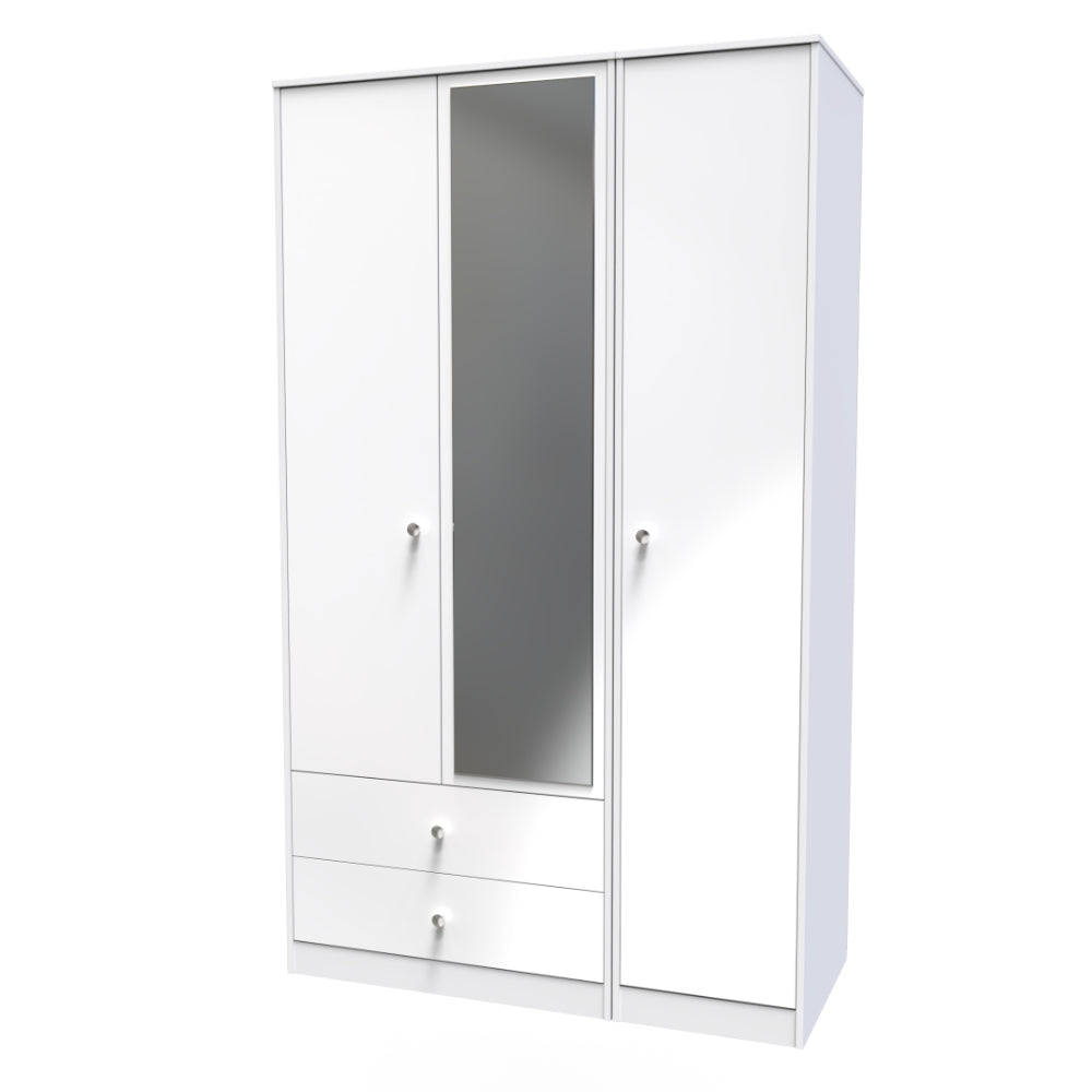 Porto Ready Assembled Wardrobe with Triple Mirror  - White Gloss & White - Lewis’s Home  | TJ Hughes