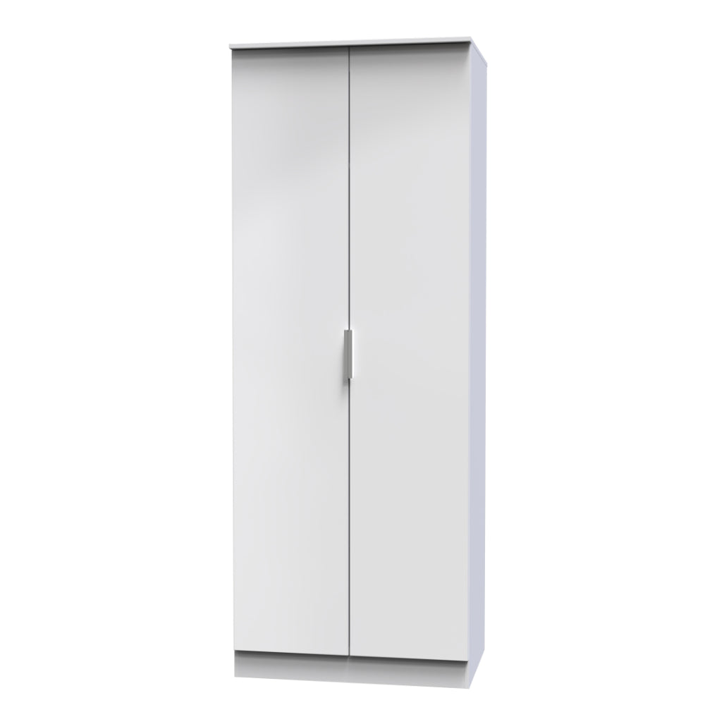 Paris Ready Assembled Wardrobe with 2 Doors  - White Gloss & White - Lewis’s Home  | TJ Hughes