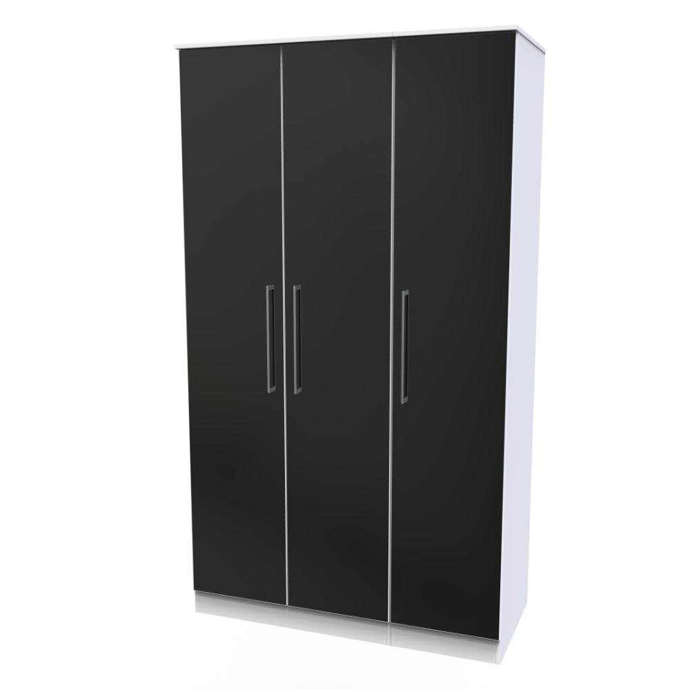 Wellington Ready Assembled Wardrobe with Triple Mirror  - Black Gloss & White - Lewis’s Home  | TJ Hughes