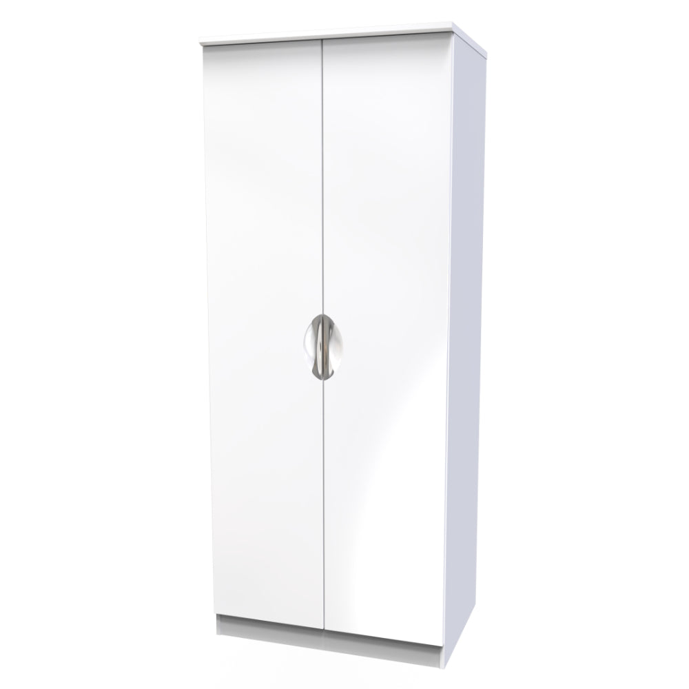 Cairo Ready Assembled Wardrobe with 2 Doors  - White Gloss & White - Lewis’s Home  | TJ Hughes