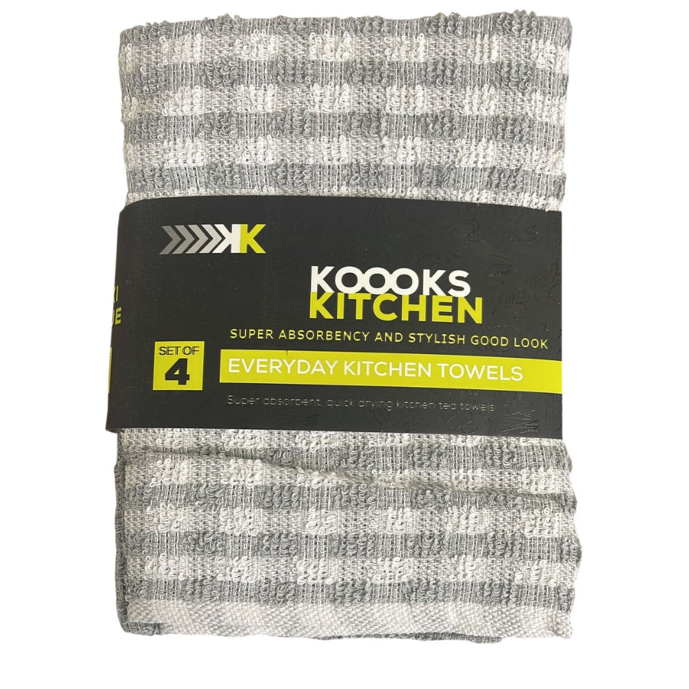 Kooks Kitchen Tea Towels Pack of 4 Rosebury Check - Grey  | TJ Hughes