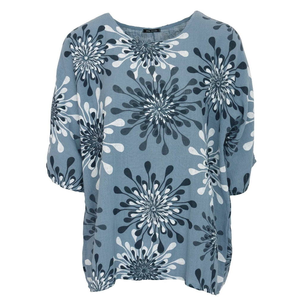 Floral Detailed Top - Oversized - Blue - TJ Hughes