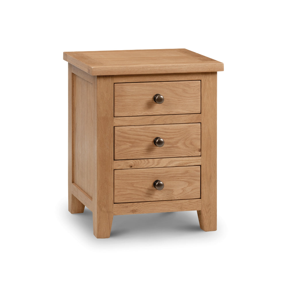 Marlborough Bedside Table with 3 Drawers - Oak - Julian Bowen  | TJ Hughes