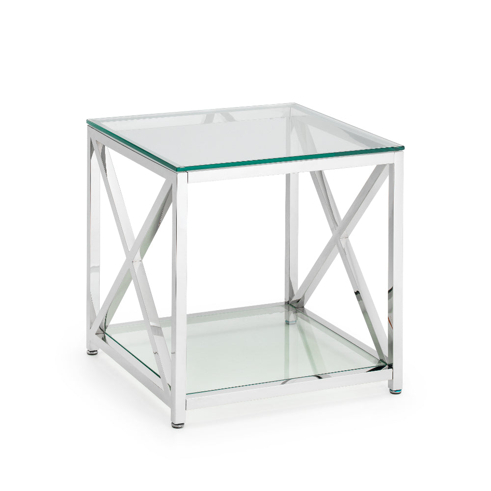 Miami Lamp Table 55x55x55cm - Glass & Silver - Julian Bowen  | TJ Hughes