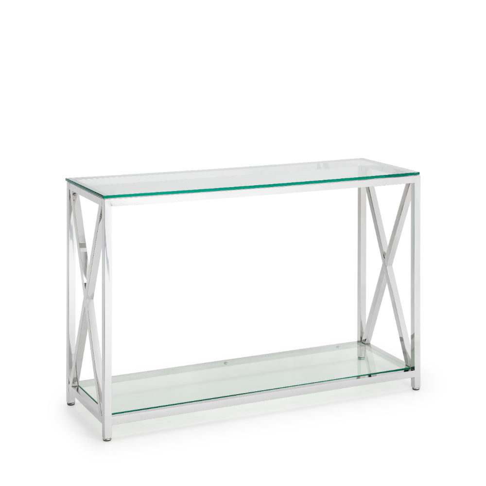 Miami Console Table 120x40cm - Glass & Silver - Julian Bowen  | TJ Hughes