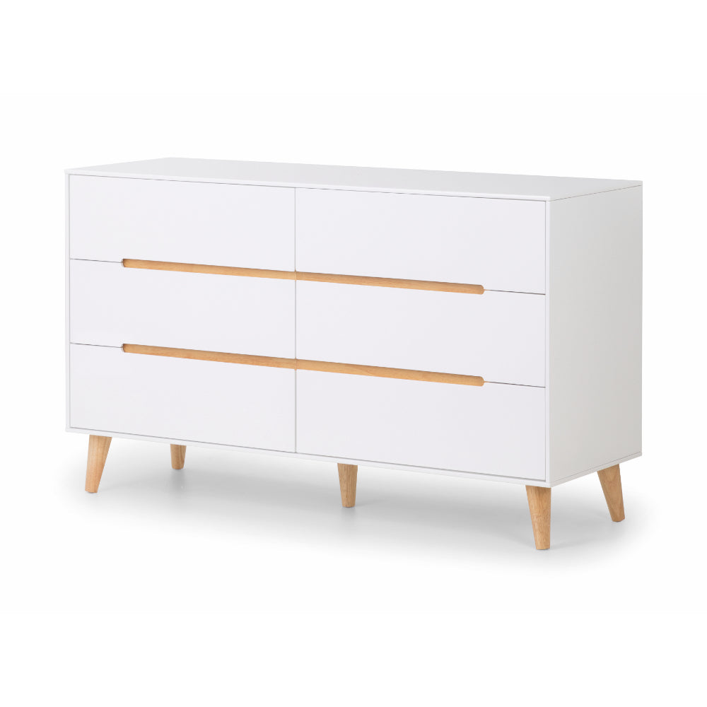 Alicia Chest of Drawers with 6 Drawers 1.3m - White - Julian Bowen  | TJ Hughes