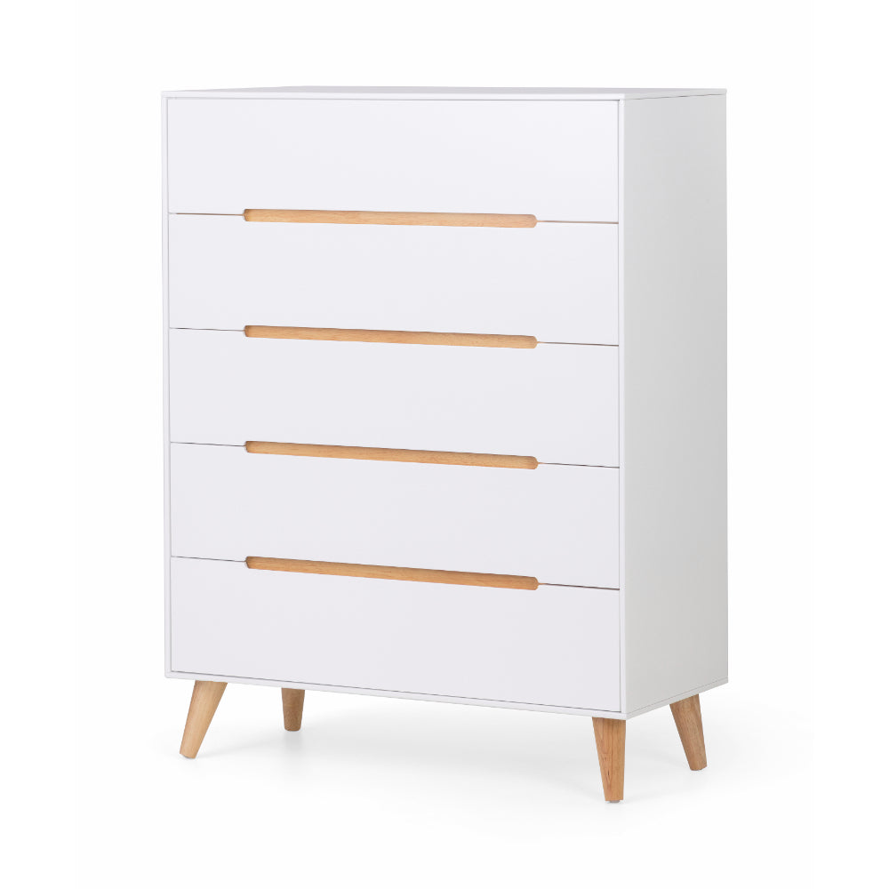 Alicia Chest of Drawers with 5 Drawers 90cm - White - Julian Bowen  | TJ Hughes