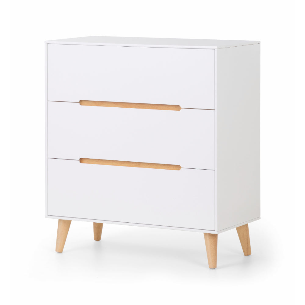 Alicia Chest of Drawers with 3 Drawers 80cm - White - Julian Bowen  | TJ Hughes