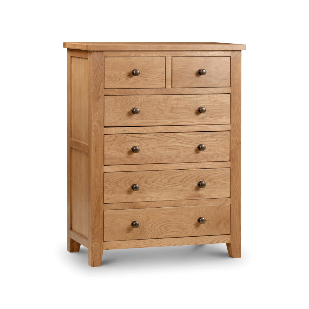 Marlborough Chest of Drawers with 4+2 Drawers 108x83cm - Oak - Julian Bowen  | TJ Hughes