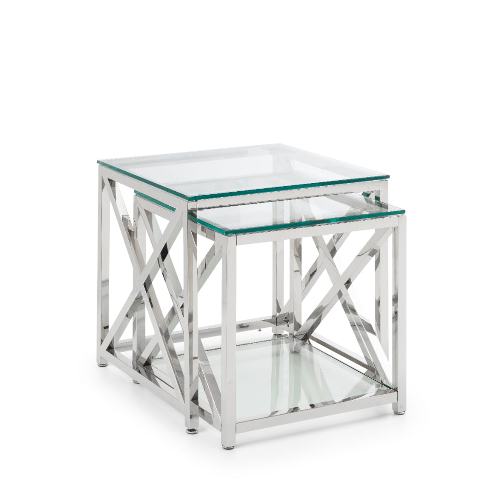 Miami Nest Of 2 Tables - Silver- Glass & Silver - Julian Bowen  | TJ Hughes