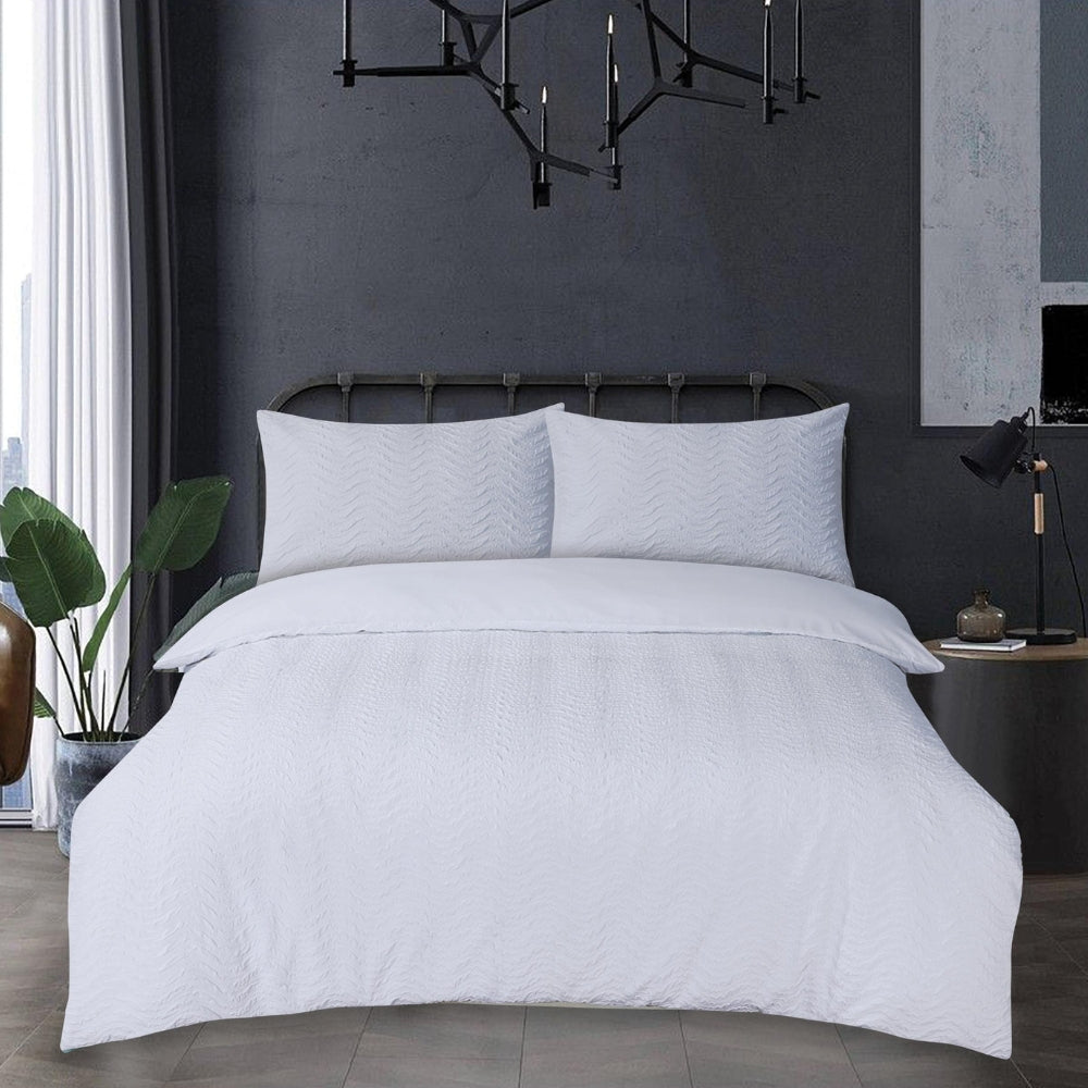 Lewis’s Magna Wave Embossed Duvet Set - White - Double  | TJ Hughes