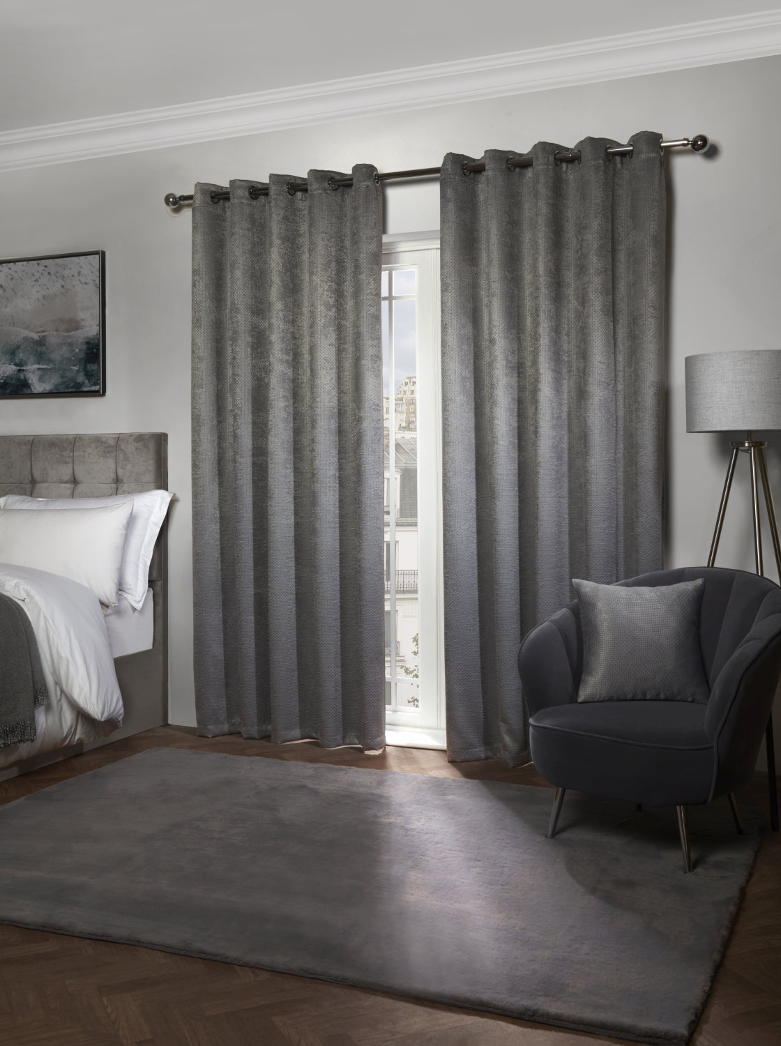 Ambiance Embossed Thermal Curtain - Charcoal - 66X90 - TJ Hughes