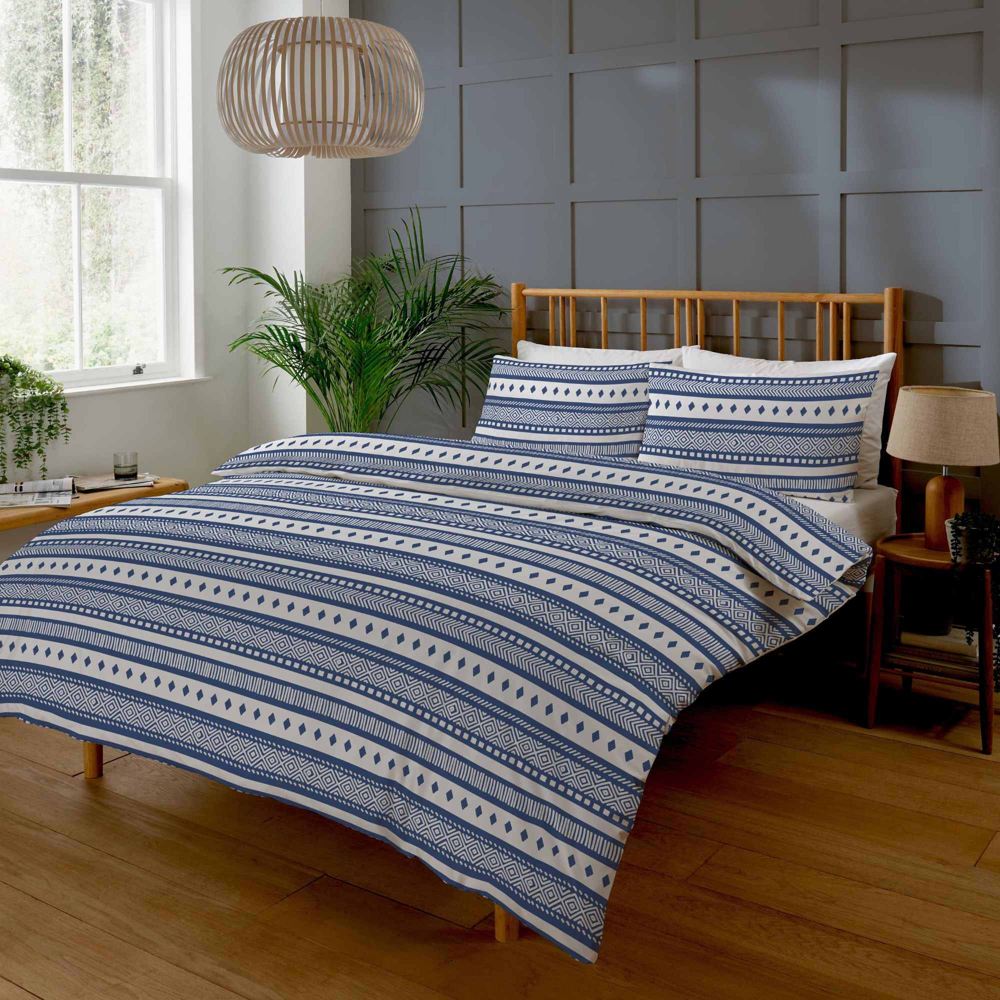 Lewis’s Ikat Stripe Duvet Set - Navy - Single  | TJ Hughes