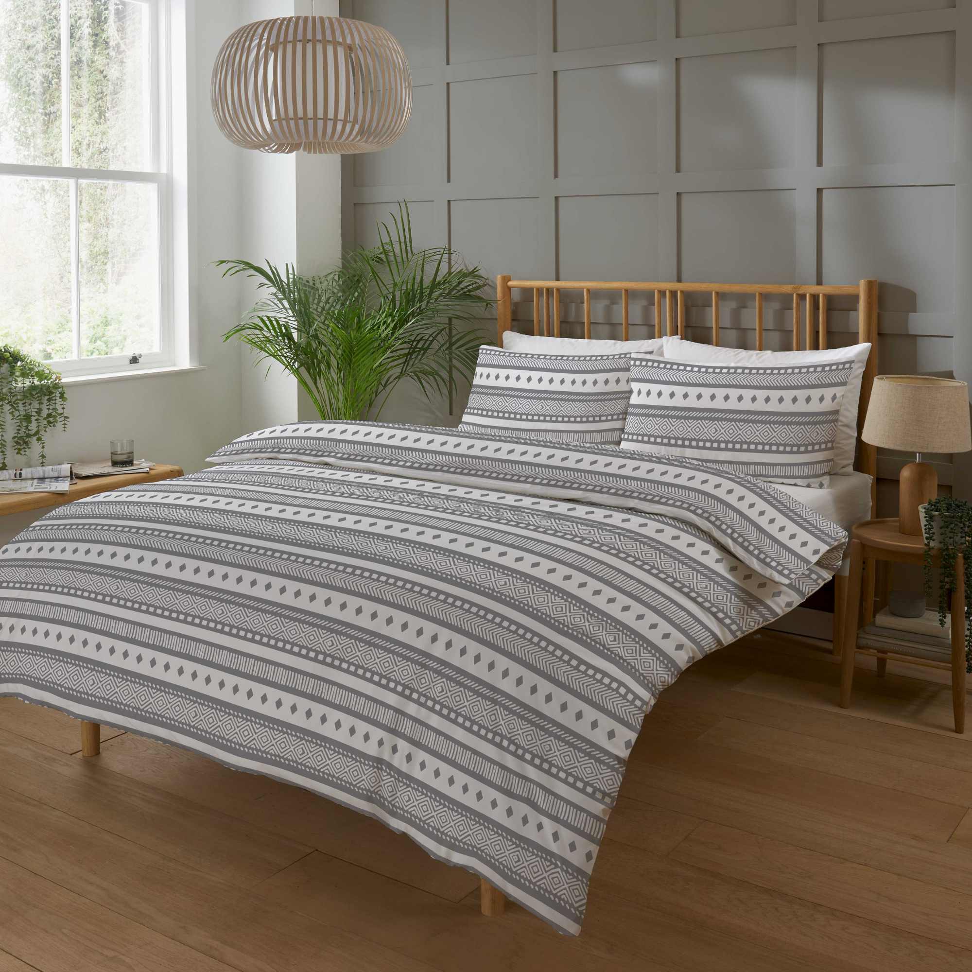 Lewis’s Ikat Stripe Duvet Set - Grey - King  | TJ Hughes