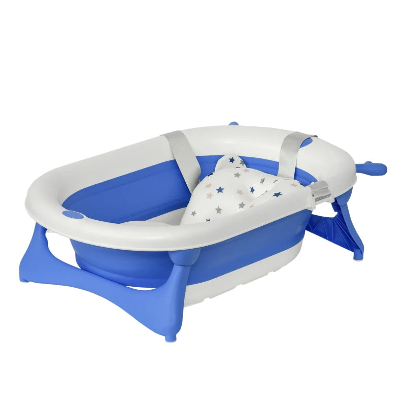 HOMCOM Baby Bath Tub Collapsible with Cushion - Blue  | TJ Hughes