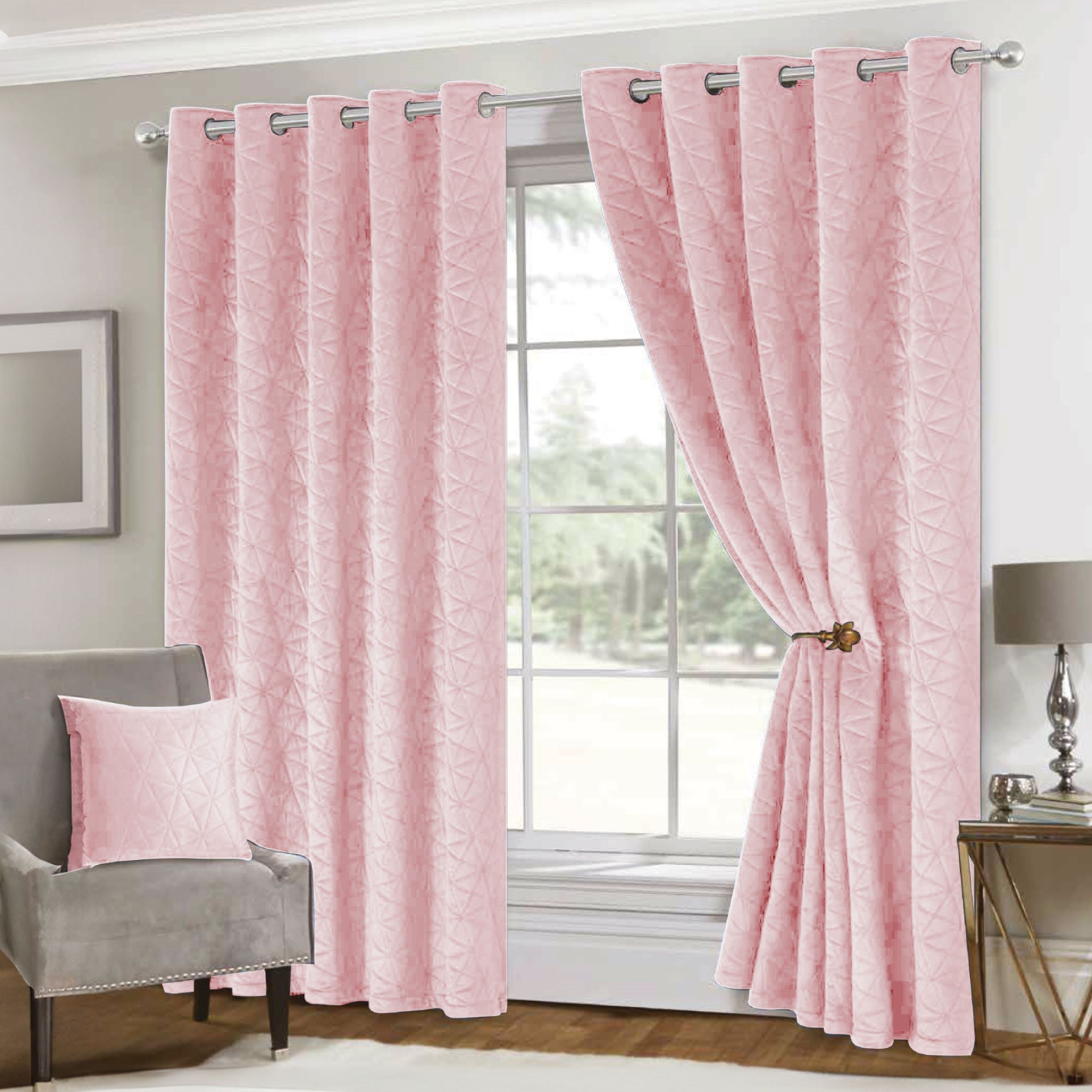 Lewis's Pinsonic Velvet Eyelet Curtains - Pink - 90x90