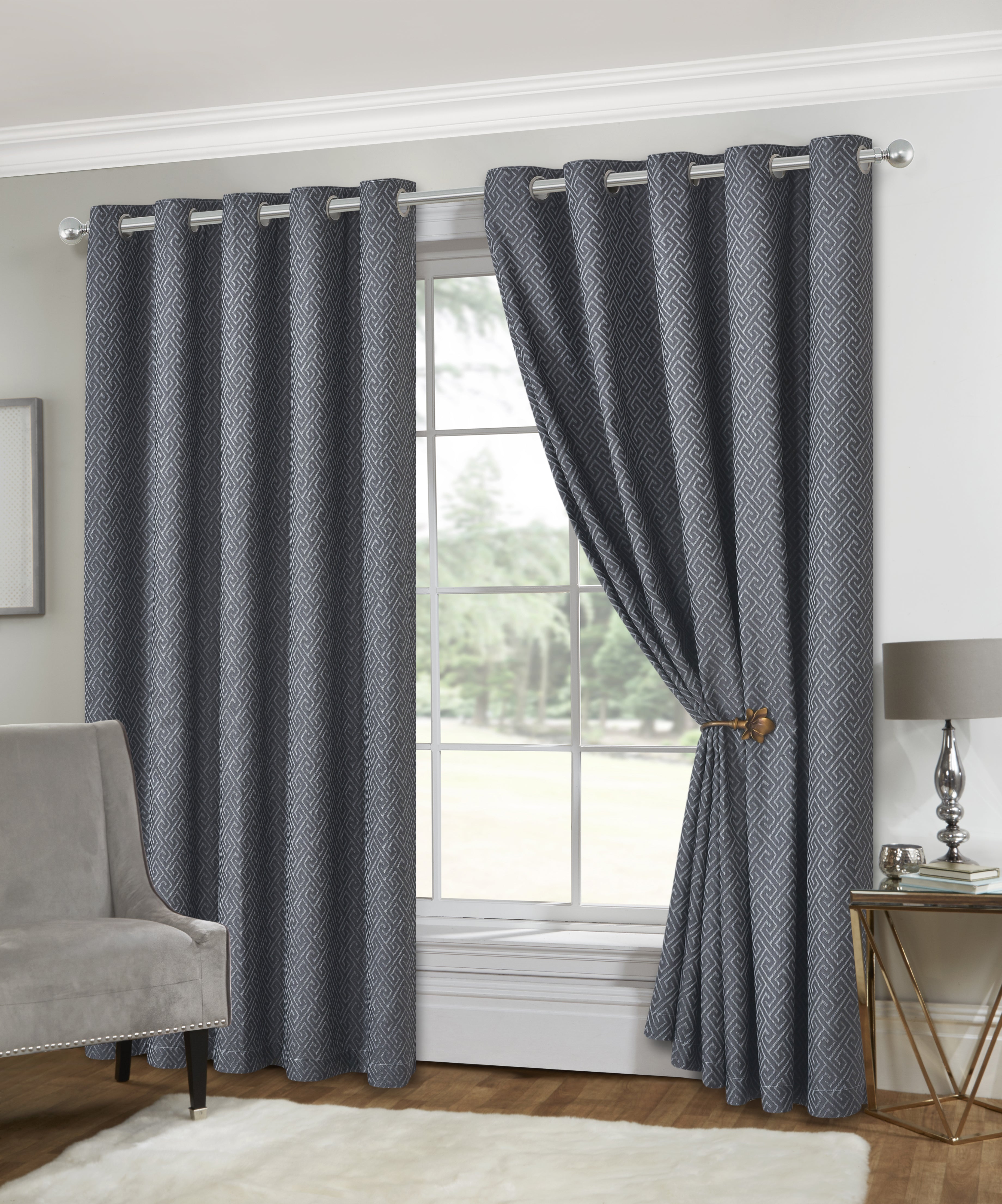 Rhodes Eyelet Curtains - Charcoal - 66X90 - Lewis’s  | TJ Hughes