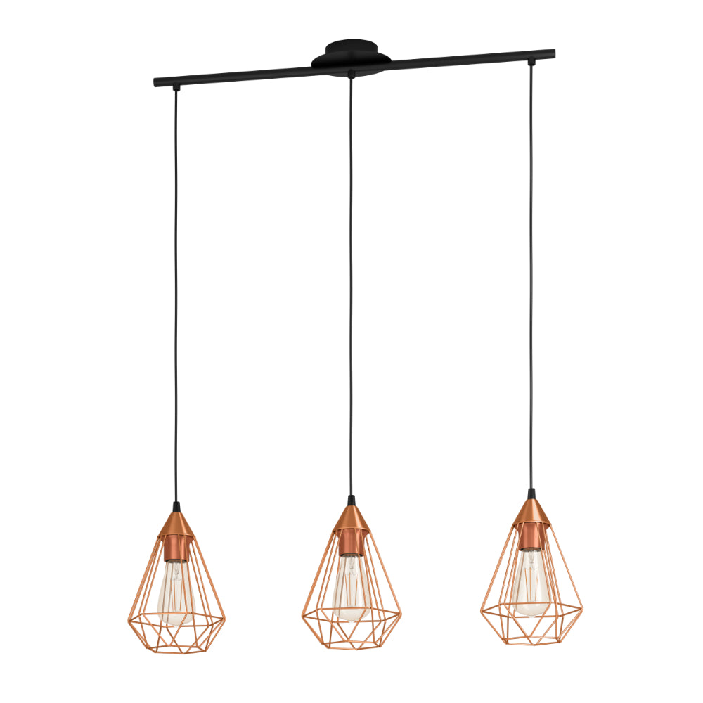 EGLO Tarbes Geometric Pendant Light Set of 3 - Copper  | TJ Hughes