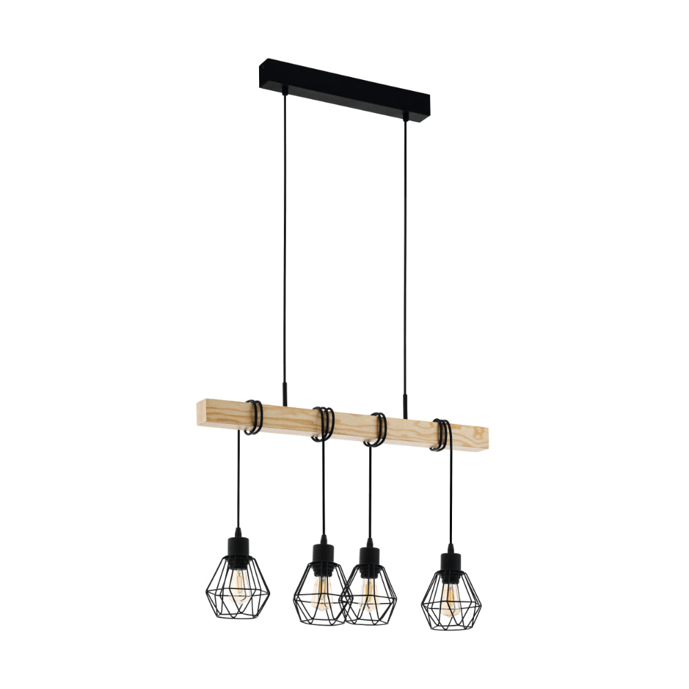 EGLO Townshend Industrial Pendant Light with 4 Bulbs - Black  | TJ Hughes