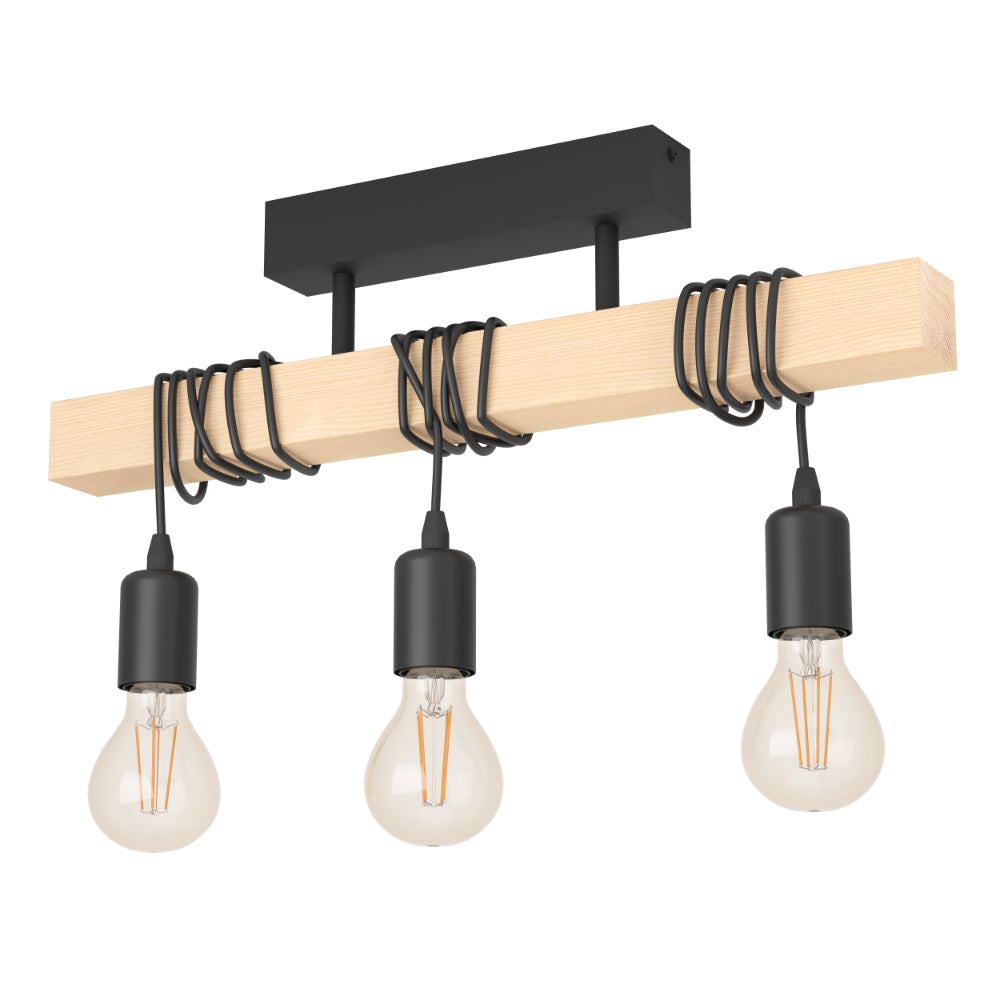 EGLO Townshend Industrial Ceiling Light with 3 Exposed Bulbs  | TJ Hughes