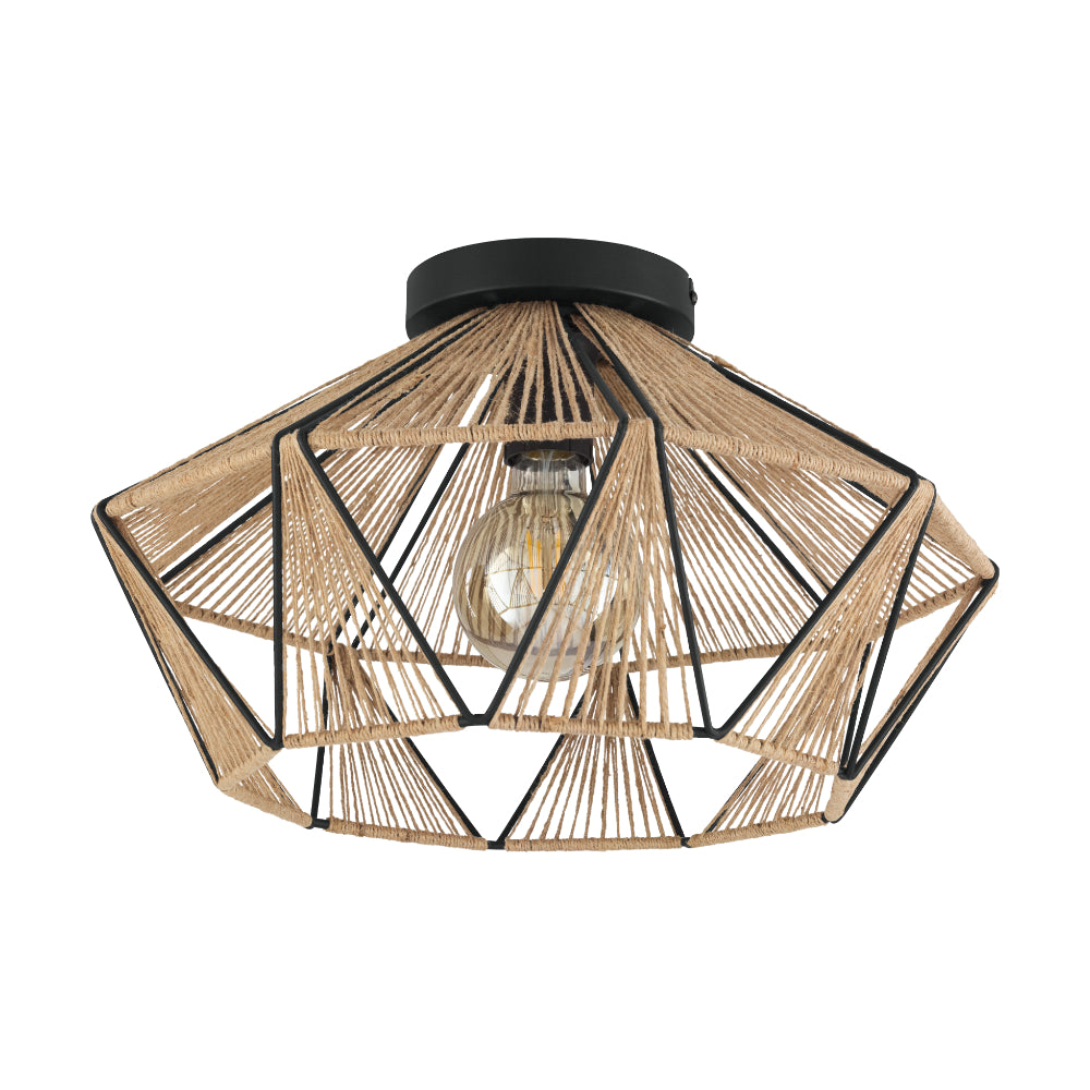 EGLO Adwickle Ceiling Light - Black & Natural  | TJ Hughes