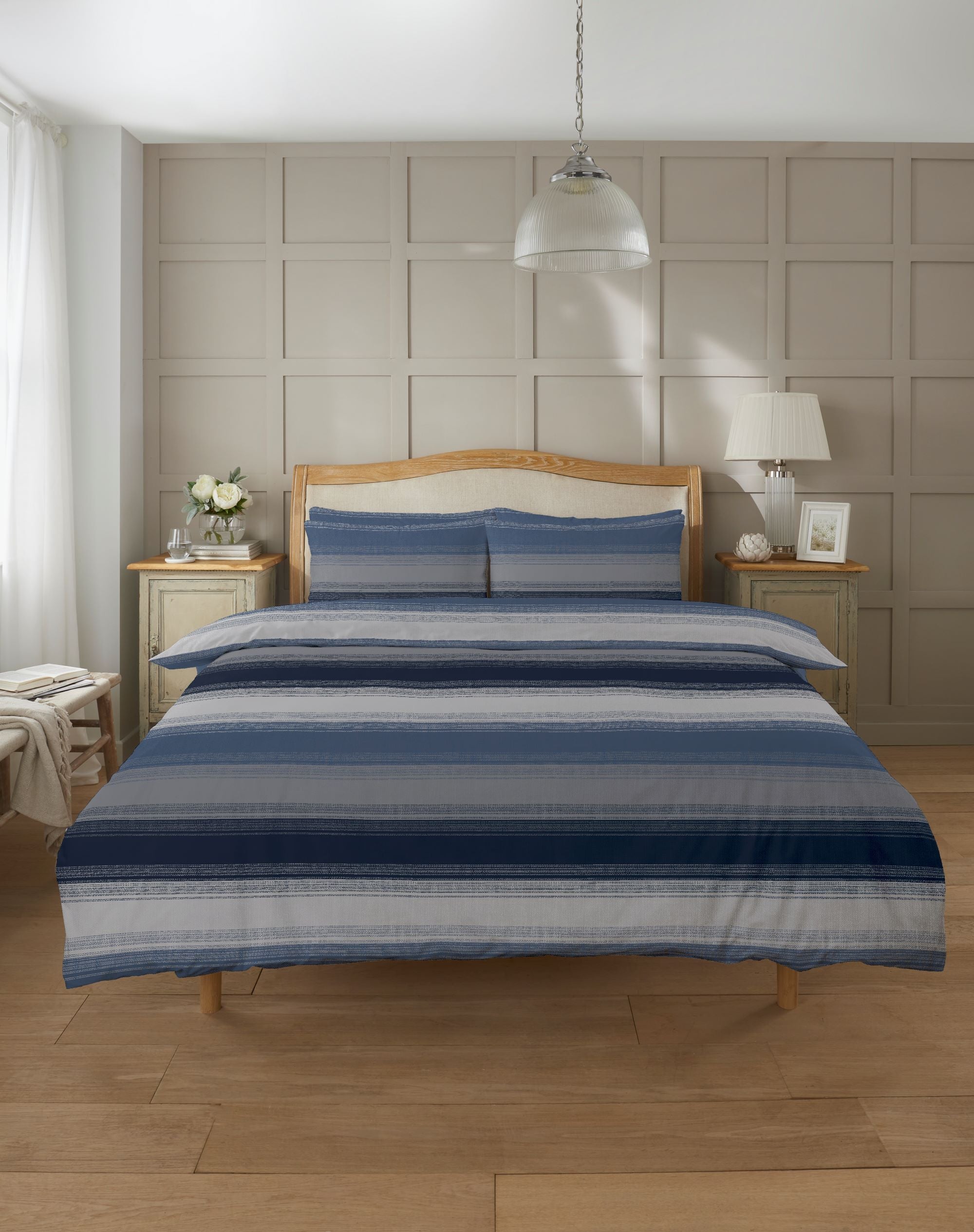 Lewis’s Hudson Stripe Duvet Set - Blue - Single  | TJ Hughes