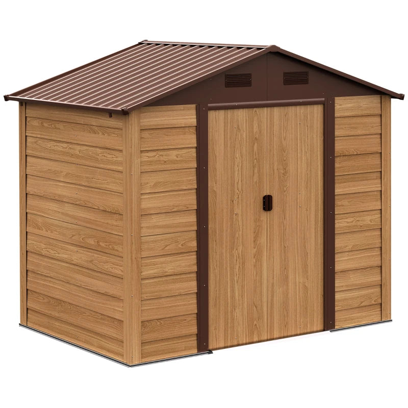 Outsunny Outdooor Storage Shed Wooden Effect Galvanised Steel 7.7ft x 6.4ft  | TJ Hughes Brown