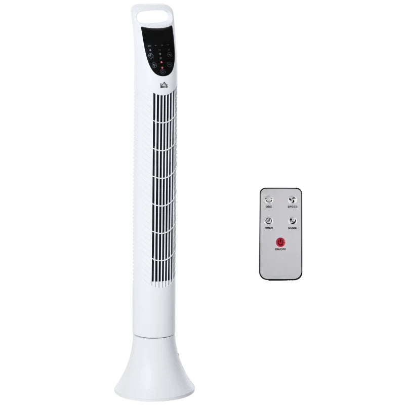 Homcom Freestanding Tower Fan 3 Speed 3 Mode 7.5h Timer 70 Degree Oscillation LED Panel 5M Remote Controller White Fan Mode Timer 70deg Oscillation Pane