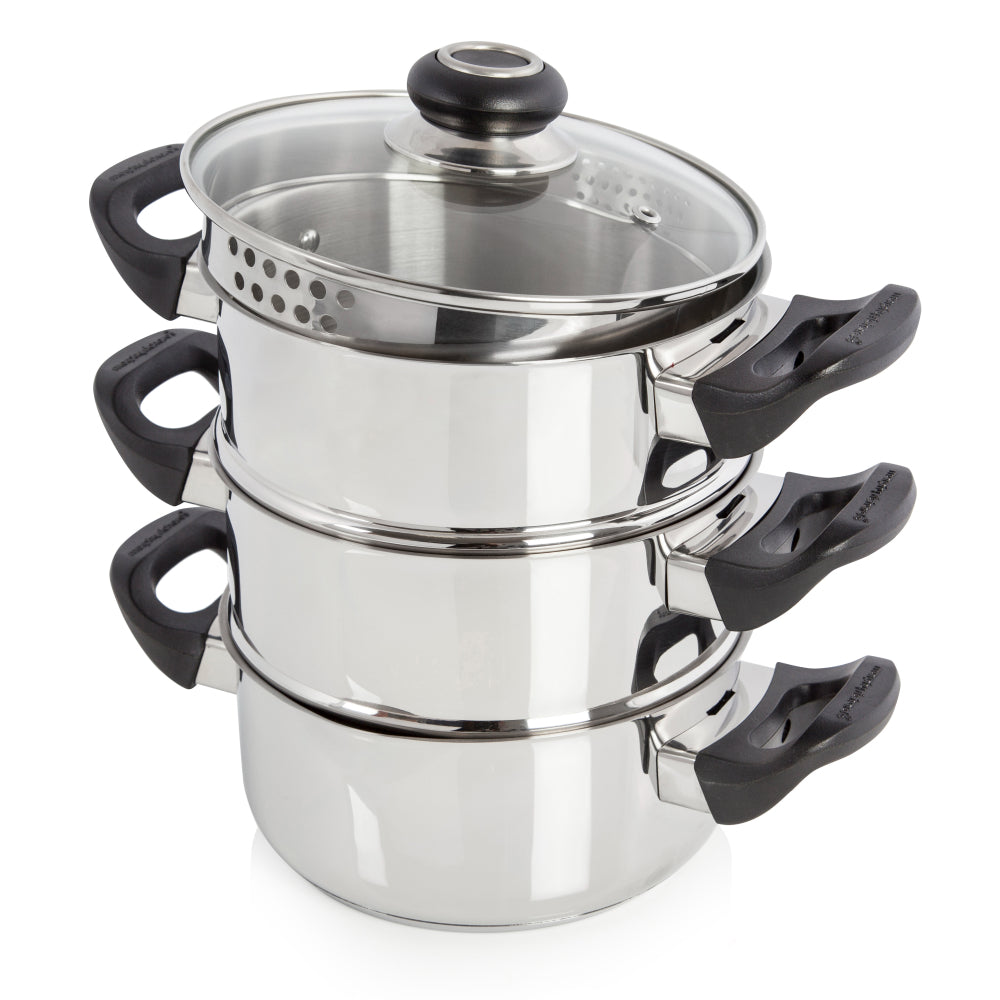 Morphy Richards Steamer 3 Tier 18cm  - Steel  | TJ Hughes Silver