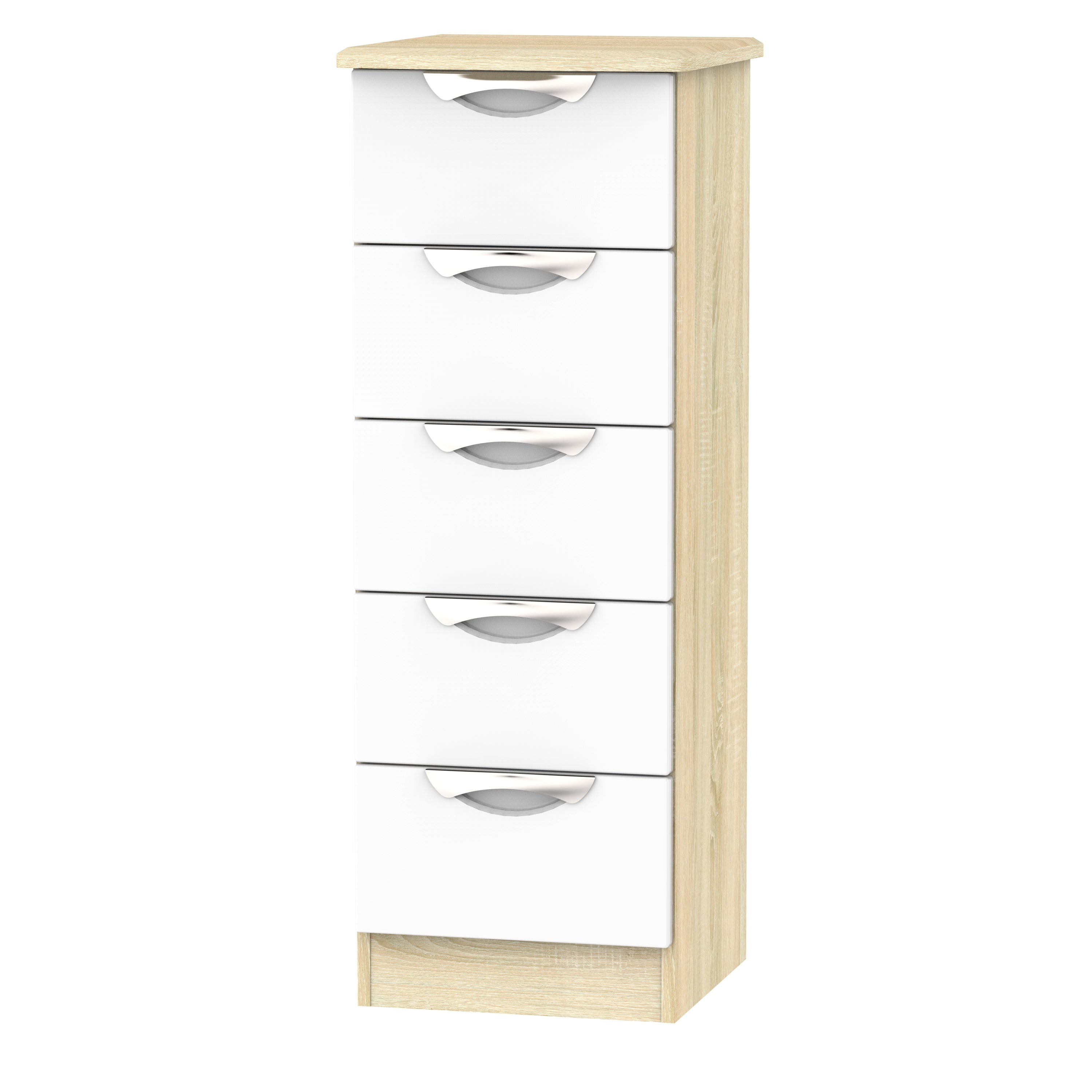 Cairo Ready Assembled Tallboy Chest of Drawers with 5 Drawers  - White Gloss & Bardolino Oak - Lewis’s Home  | TJ Hughes