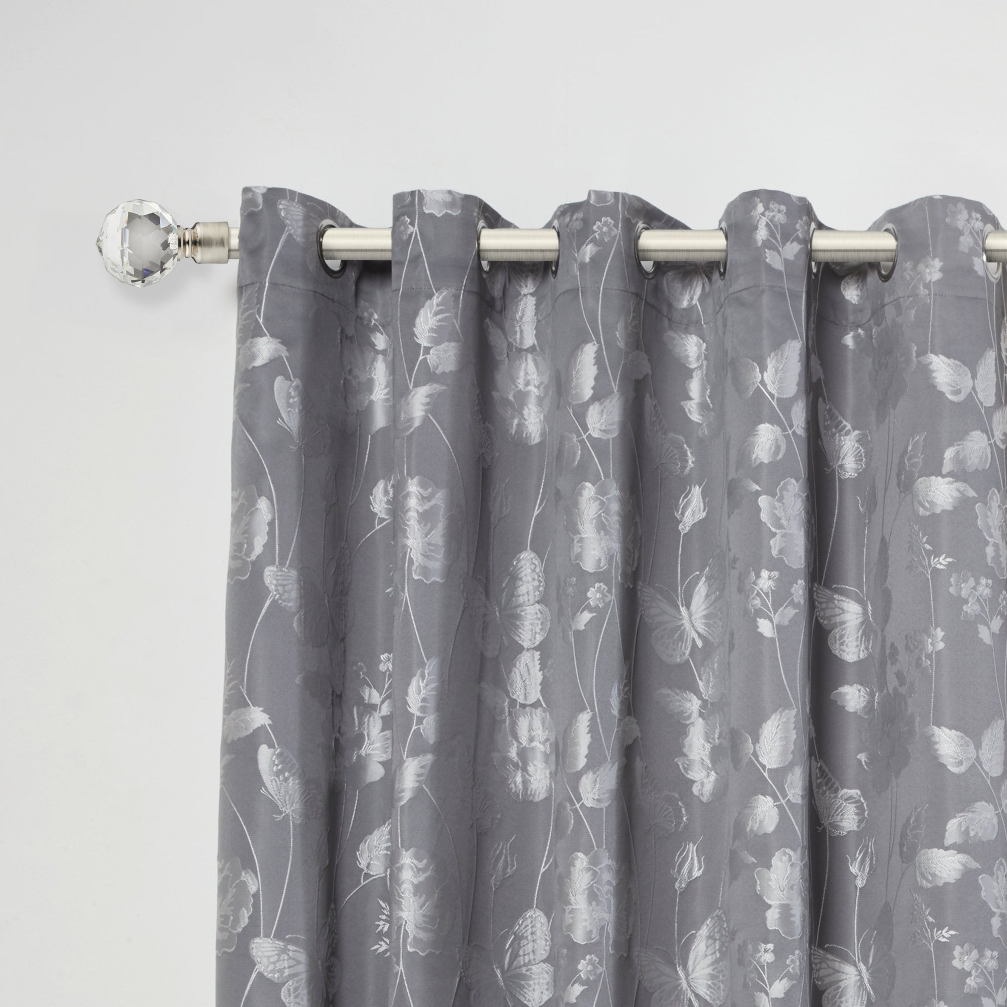 Crystal - Extendable Curtain Pole with Pair of End Finials in Brushed Silver - 1.6 - 3m