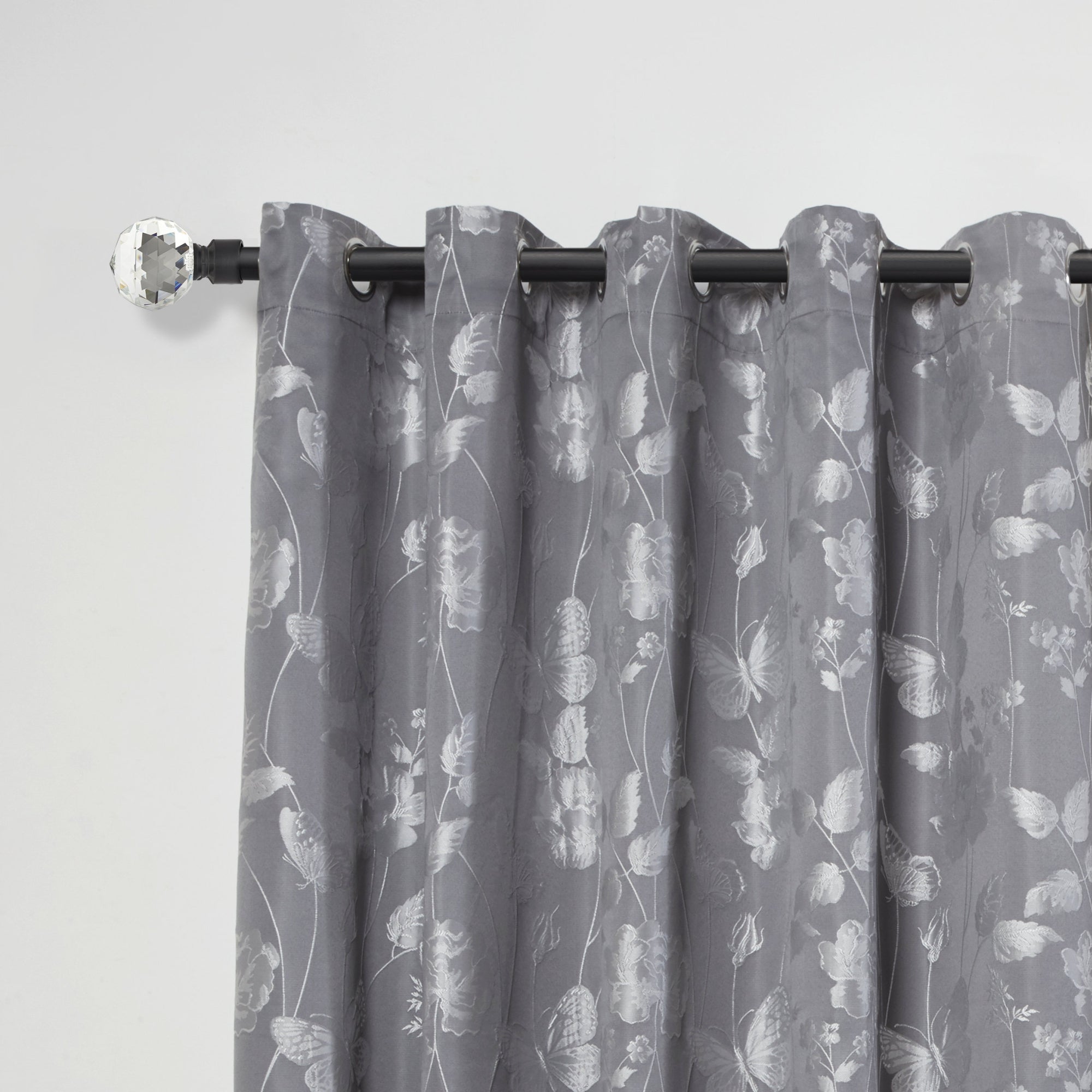 Crystal - Extendable Curtain Pole with Pair of End Finials in Matt Black - 1.6 - 3m