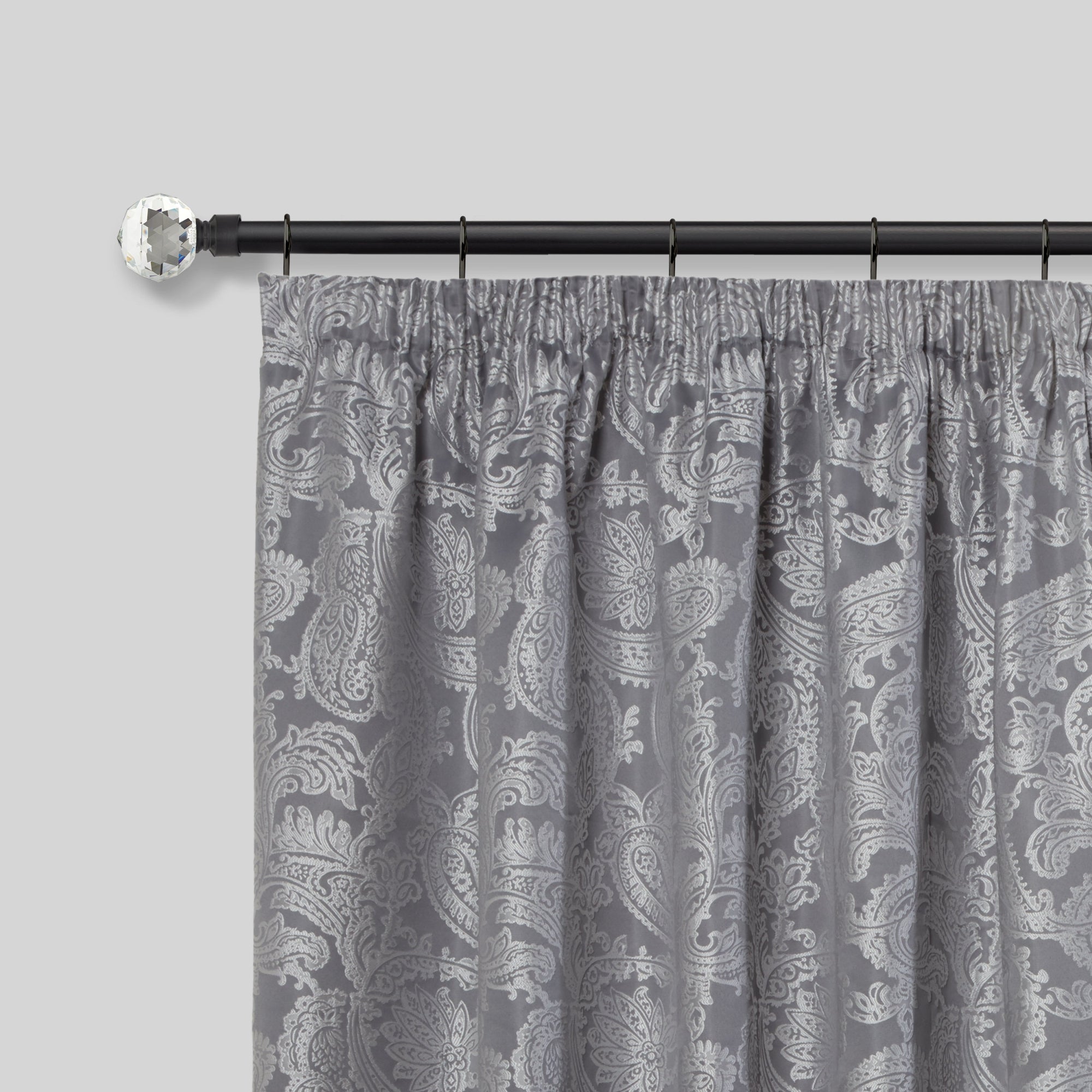 Crystal - Extendable Curtain Pole with Rings and Pair of End Finials in Matt Black - 1.6 - 3m