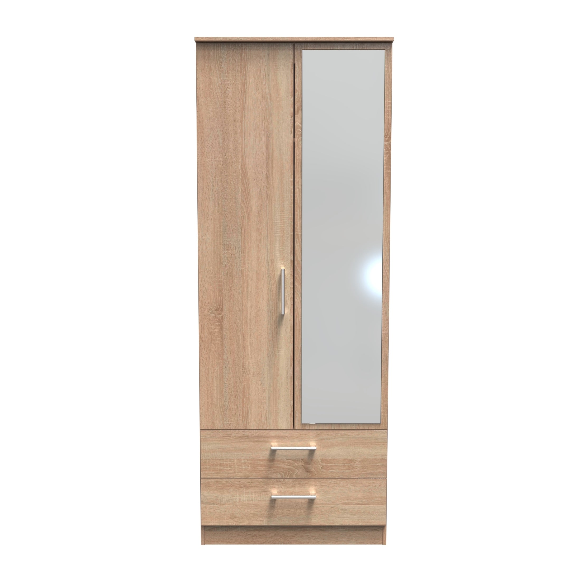 Denver Ready Assembled Wardrobe with 2 Doors and 2 Drawers with Mirror - Oak - Lewis’s Home  | TJ Hughes