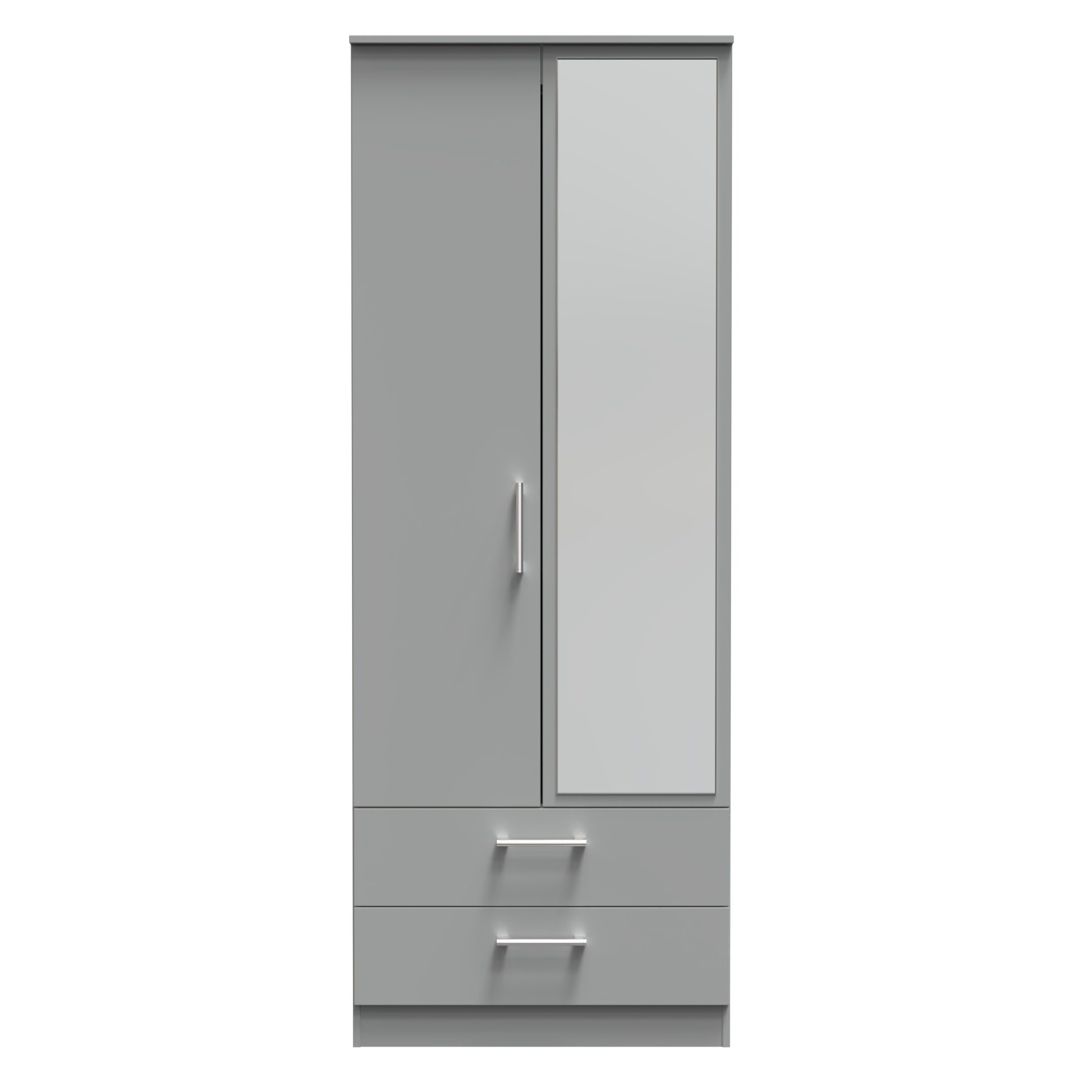 Denver Ready Assembled Wardrobe with 2 Doors and 2 Drawers with Mirror - Grey - Lewis’s Home  | TJ Hughes
