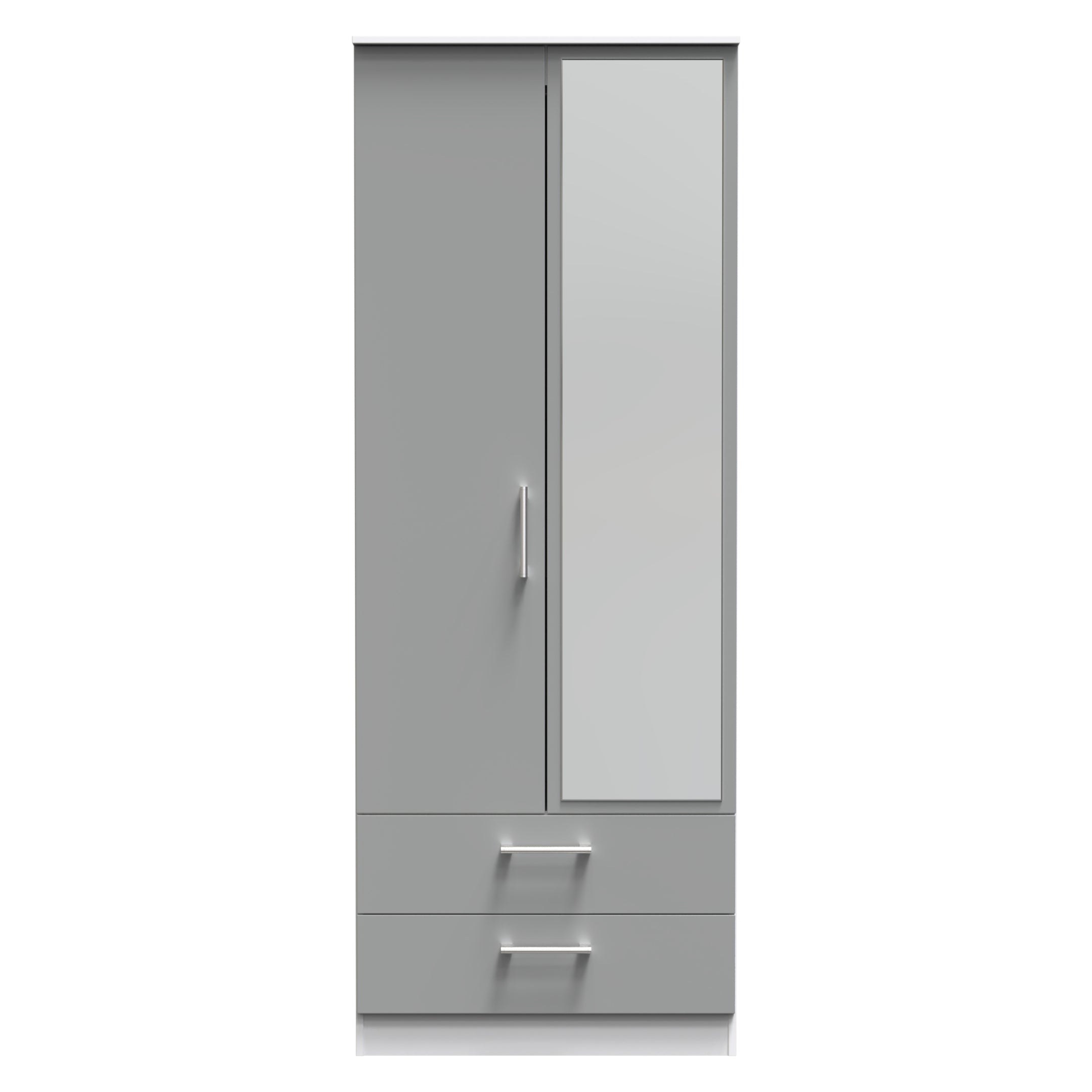 Denver Ready Assembled Wardrobe with 2 Doors and 2 Drawers with Mirror -Grey & White - Lewis’s Home  | TJ Hughes