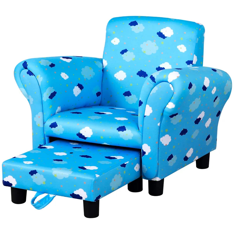 HOMCOM Children’s Armchair with  Footrest - Blue  | TJ Hughes