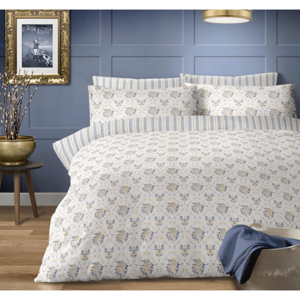 Lewis’s French Linen Brushed Cotton Duvet Set -  Blue/Grey - Double  | TJ Hughes Grey