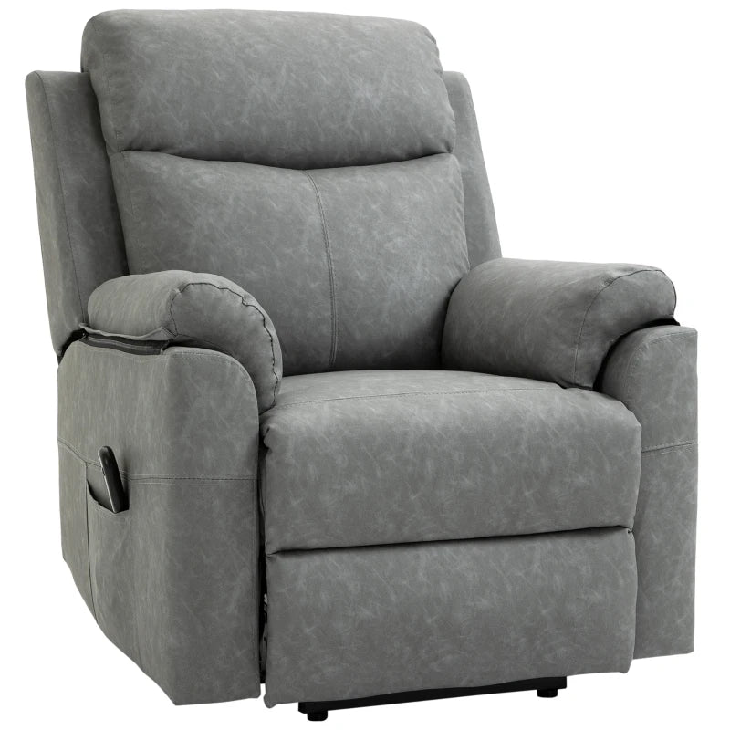 HOMCOM Power Lift Chair Electric Riser Recliner for Elderly - Faux Leather Sofa Lounge Armchair with Remote Control and Side Pocket - Grey  | TJ Hughe